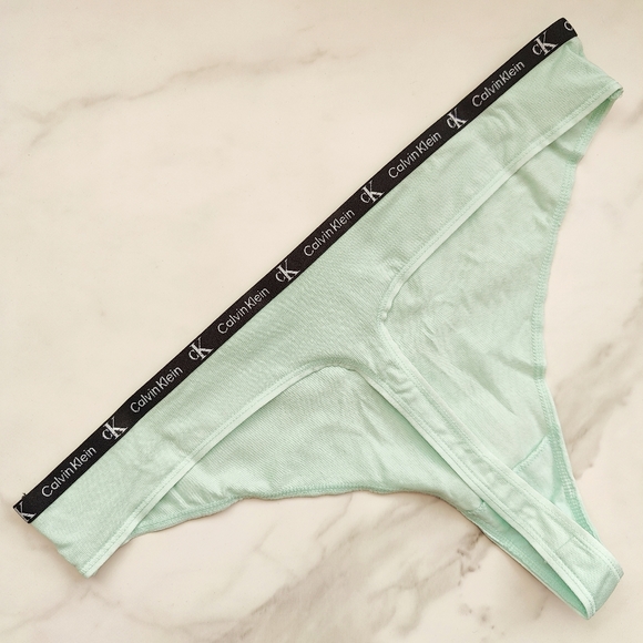 NWOT CALVIN KLEIN 1996 COTTON STRETCH MODERN THONG PANTY IN AQUA SIZE EXTRA LARG - Picture 2 of 3